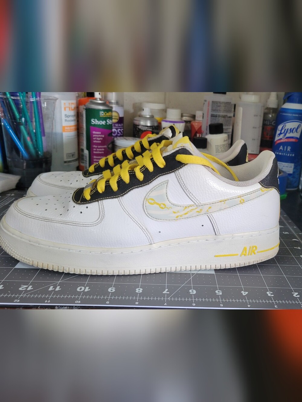 Nike Air Force 1 White Yellow Black Low Top Sneakers